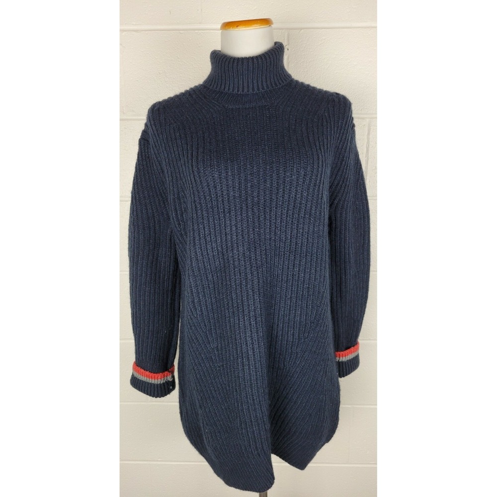 Womens Celine Blue Wool Mohair Turtleneck Oversize Tunic Sweater M?